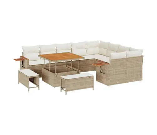 12 Gabalu Dārza Dīvānu Komplekts Ar Spilveniem Bēša Poli Rotangpalma Vidaxl