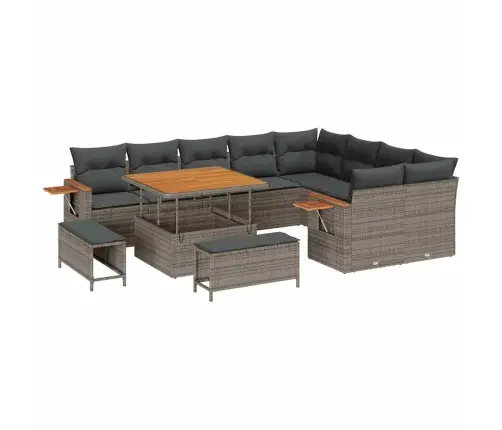 12 Daļu Dārza Dīvānu Komplekts Ar Spilveniem Pelēks Polietilēna Rotangpalma Akācija Vidaxl