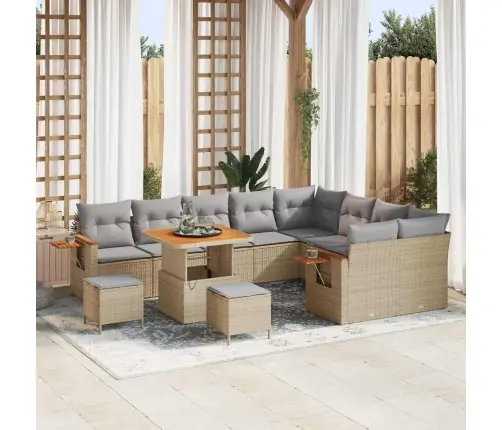 12 Gab. Dārza Dīvānu Komplekts Ar Spilveniem Bēšs Polietilēna Rotangpalma Vidaxl