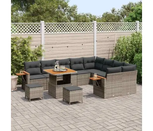 Sodo Sofų Rinkinys Su Pagalve 12 Pcs Pilka