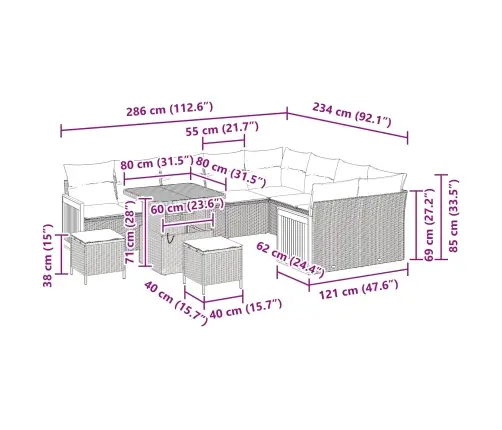 Dārza Dīvānu Komplekts Ar Spilvenu 12 Pcs Pelēka Vidaxl