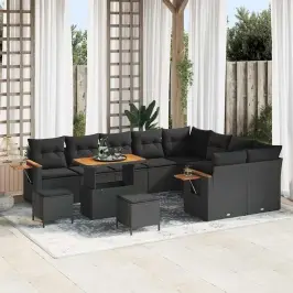 Dārza Dīvānu Komplekts Ar Spilvenu 12 Pcs Melna 90 X 55 X 71 Cm Vidaxl