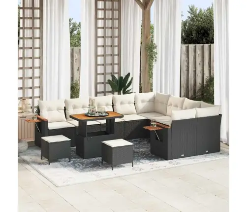 Sodo Sofų Rinkinys Su Pagalve 12 Pcs Juoda Ir Kreminė