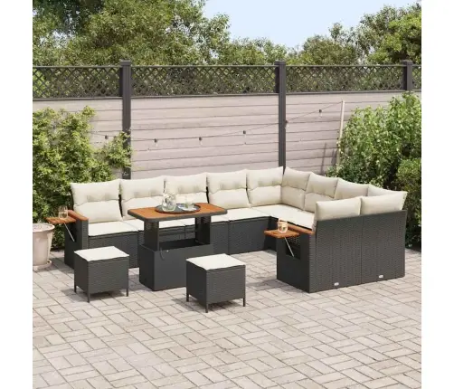 Sodo Sofų Rinkinys Su Pagalve 12 Pcs Juoda Ir Kreminė