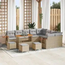 Dārza Dīvānu Komplekts Ar Spilvenu 13 Pcs Bēša Un Gaiši Pelēka Vidaxl