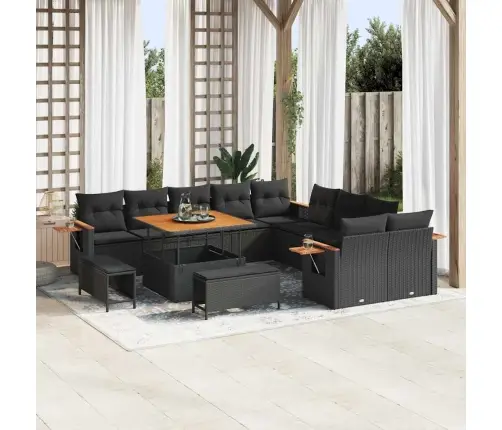 Sodo Sofų Rinkinys Su Pagalve 13 Pcs Juoda 100 X 100 X 71 Cm