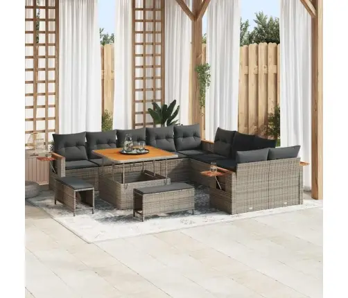 13 Gabalu Dārza Dīvānu Komplekts Ar Spilveniem Pelēks Poli Rotangpalma Akācija Vidaxl