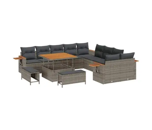 13 Gabalu Dārza Dīvānu Komplekts Ar Spilveniem Pelēks Poli Rotangpalma Akācija Vidaxl