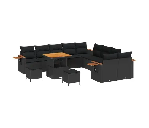 Sodo Sofų Rinkinys Su Pagalve 13 Pcs Juoda