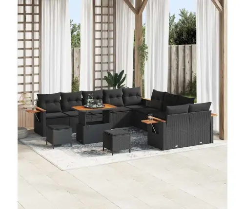 Sodo Sofų Rinkinys Su Pagalve 13 Pcs Juoda