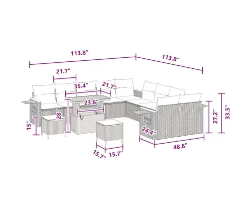 Sodo Sofų Rinkinys Su Pagalve 13 Pcs Juoda