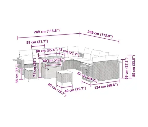 13 Daļīgais Dārza Dīvānu Komplekts Ar Spilveniem Bēša Poli Rotangpalma Akācija Vidaxl
