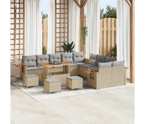 14 Gabalu Dārza Dīvānu Komplekts Ar Spilveniem Bēšā Poliratanā Vidaxl