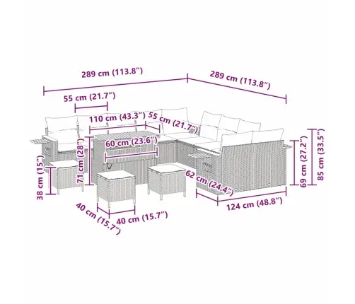 14 Gabalu Dārza Dīvānu Komplekts Ar Spilveniem Bēšā Poliratanā Vidaxl