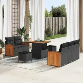Sodo Sofų Rinkinys Su Pagalve 8 Pcs Juoda 80 X 80 X 71 Cm