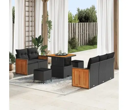 Sodo Sofų Rinkinys Su Pagalve 8 Pcs Juoda 80 X 80 X 71 Cm