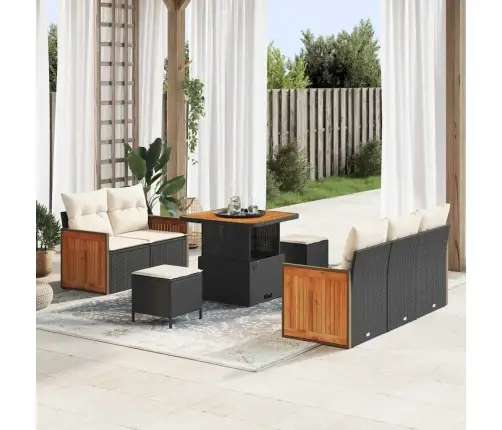 Sodo Sofų Rinkinys Su Pagalve 8 Pcs Juoda Ir Kreminė