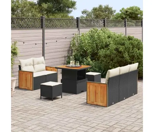 Sodo Sofų Rinkinys Su Pagalve 8 Pcs Juoda Ir Kreminė