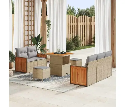 8 Daļīgs Dārza Dīvānu Komplekts Ar Spilveniem Bēšā Polietilēna Rotangpalmas Akācija Vidaxl