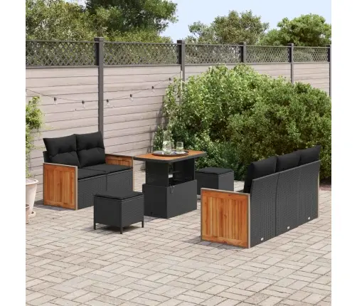 8 Daļu Dārza Dīvānu Komplekts Ar Spilveniem Melnajā Polietilēna Rotangpalmas Akācijā Vidaxl