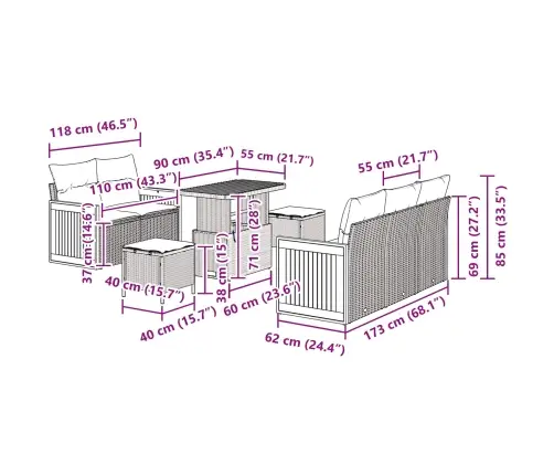 8 Daļu Dārza Dīvānu Komplekts Ar Spilveniem Melnajā Polietilēna Rotangpalmas Akācijā Vidaxl