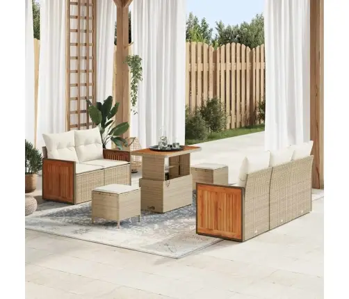 8 Daļu Dārza Dīvānu Komplekts Ar Spilveniem Bēšs Poliestera Rotangpalma Akācijas Vidaxl