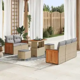 Sodo Sofų Rinkinys 8 Pcs Smėlio Ir Šviesiai Pilkos Spalvos