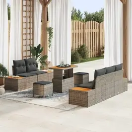 Sodo Sofų Rinkinys Su Pagalve 8 Pcs Pilka