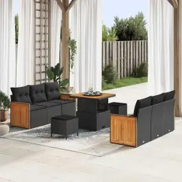 Dārza Dīvānu Komplekts Ar Spilvenu 9 Pcs Melna 80 X 80 X 71 Cm Vidaxl
