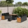 9 Daļu Dārza Dīvānu Komplekts Ar Spilveniem Melns Poli Rotangpalma Akācija Vidaxl