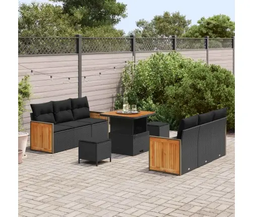 Sodo Sofų Rinkinys Su Pagalve 9 Pcs Juoda