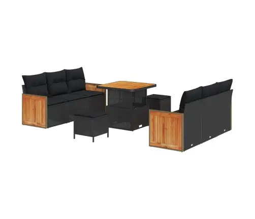 9 Daļu Dārza Dīvānu Komplekts Ar Spilveniem Melns Poli Rotangpalma Akācija Vidaxl