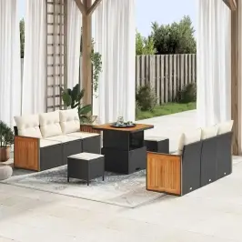 Sodo Sofų Rinkinys Su Pagalve 9 Pcs Juoda Ir Kreminė
