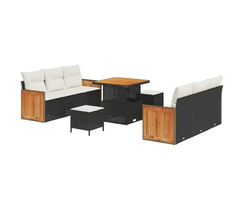 Sodo Sofų Rinkinys Su Pagalve 9 Pcs Juoda Ir Kreminė