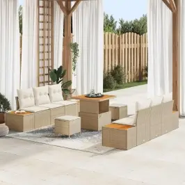 Dārza Dīvānu Komplekts Ar Spilvenu 9 Pcs Bēšs Un Krēms Vidaxl