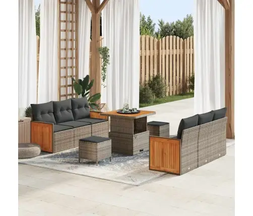 Dārza Dīvānu Komplekts Ar Spilvenu 9 Pcs Pelēka Vidaxl