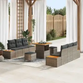 Dārza Dīvānu Komplekts Ar Spilvenu 9 Pcs Pelēka Vidaxl