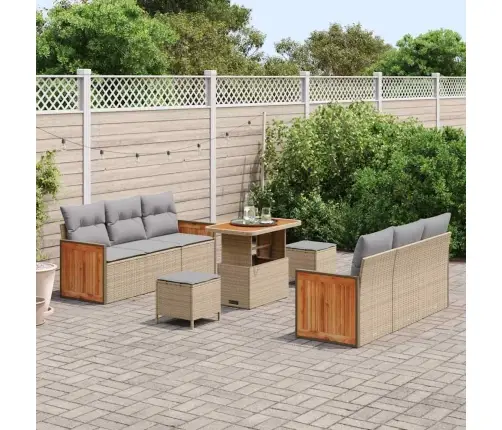 9 Daļu Dārza Dīvānu Komplekts Ar Spilveniem Bēšā Poli Rotangpalmas Un Akācijas Vidaxl