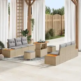 Dārza Dīvānu Komplekts Ar Spilvenu 9 Pcs Bēša Un Gaiši Pelēka Vidaxl