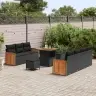 10 Daļīgu Dārza Dīvānu Komplekts Ar Spilveniem Melnā Poli Rattan Akācijas Vidaxl