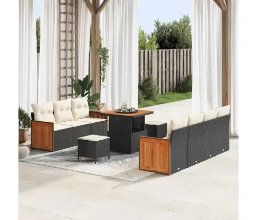 10 Daļu Dārza Dīvānu Komplekts Ar Spilveniem Melnā Poli Rattan Vidaxl