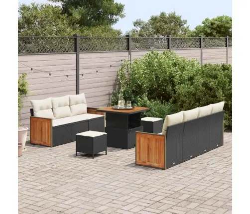 10 Daļu Dārza Dīvānu Komplekts Ar Spilveniem Melnā Poli Rattan Vidaxl