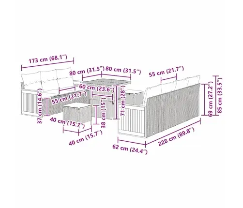 Dārza Dīvānu Komplekts Ar Spilvenu Ar Uzglabāšanu 10 Pcs Pelēka Vidaxl