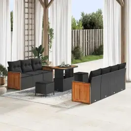 Dārza Dīvānu Komplekts Ar Spilvenu 10 Pcs Melna 90 X 55 X 71 Cm Vidaxl