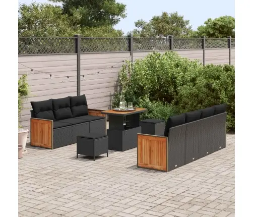 10 Gabalu Dārza Dīvānu Komplekts Ar Spilveniem Melnā Poli Rotangpalmas Akācijā Vidaxl