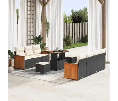 Sodo Sofų Rinkinys Su Pagalve 10 Pcs Juoda Ir Kreminė