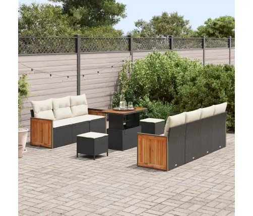 Sodo Sofų Rinkinys Su Pagalve 10 Pcs Juoda Ir Kreminė