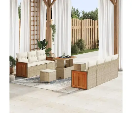 10 Daļu Dārza Dīvānu Komplekts Ar Spilveniem Bēšs Poliratan Akācija Vidaxl