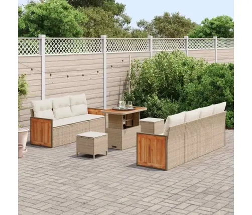 10 Daļu Dārza Dīvānu Komplekts Ar Spilveniem Bēšs Poliratan Akācija Vidaxl