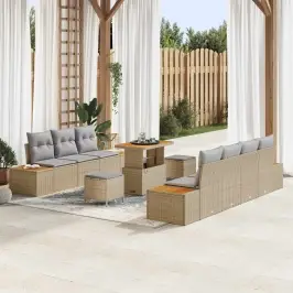 Dārza Dīvānu Komplekts Ar Spilvenu 10 Pcs Bēša Un Gaiši Pelēka Vidaxl